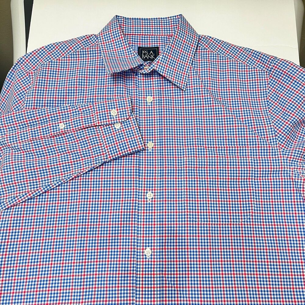 Joseph A Bank Traveler Tailored Fit Red, White, Blue Dress Shirt Size Medium